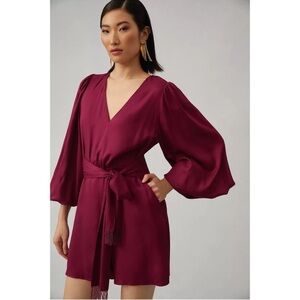 Anthropologie Farm Rio Plum Bell Sleeve Romper Tie Waist V Neck Medium NWT